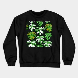 Variegated Monstera Pattern in Gouache-Dark Crewneck Sweatshirt